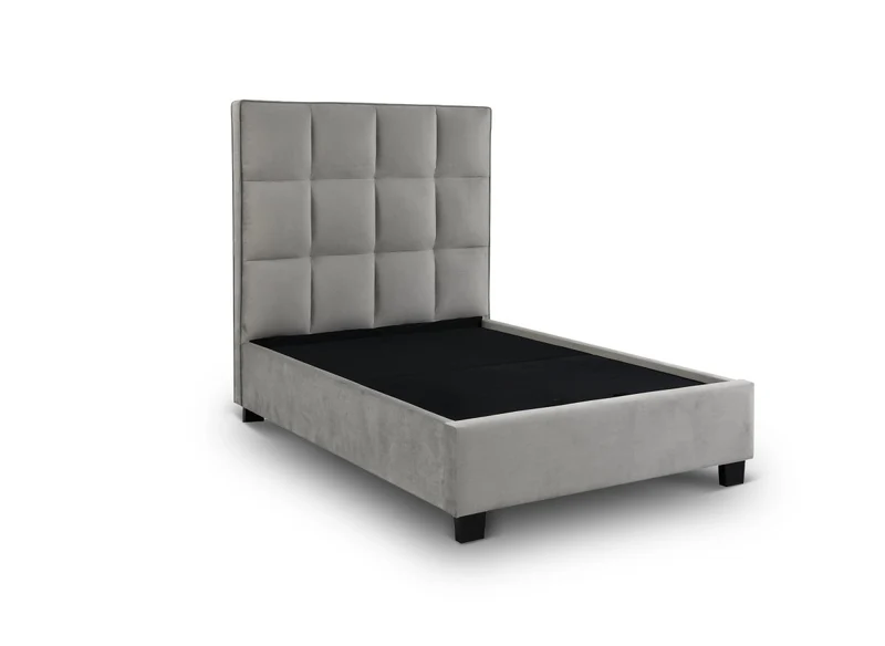 Lit coffre en velours gris design CAROLINE 140 x 190 cm
