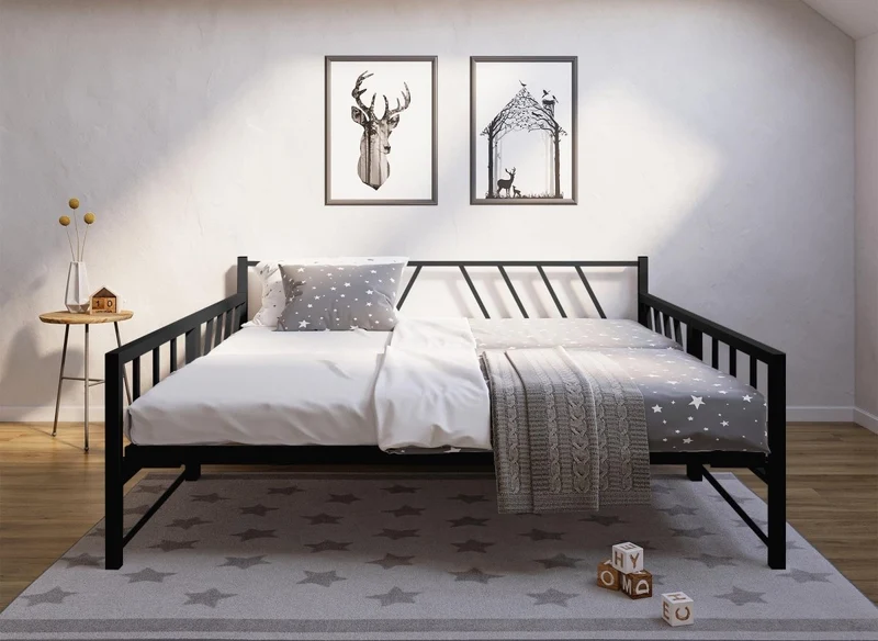 Lit banquette gigogne en métal noir TORRY 90 x 190 cm
