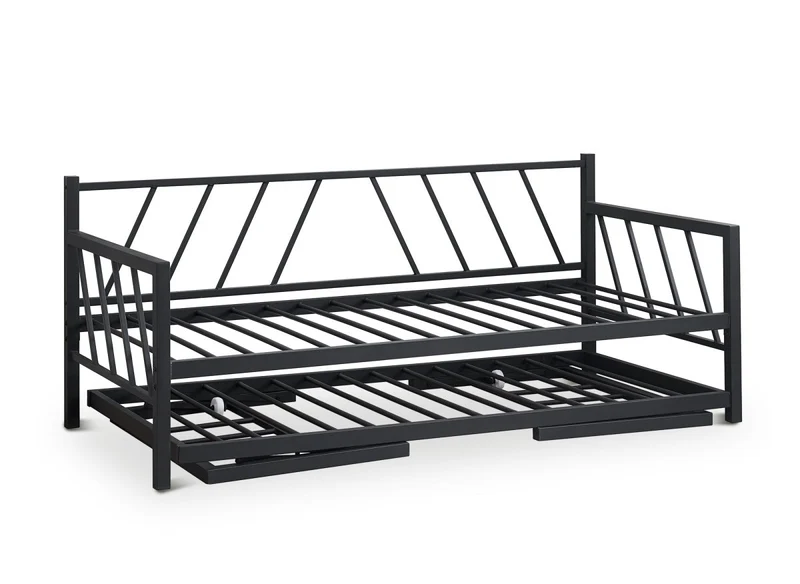 Lit banquette gigogne en métal noir TORRY 90 x 190 cm