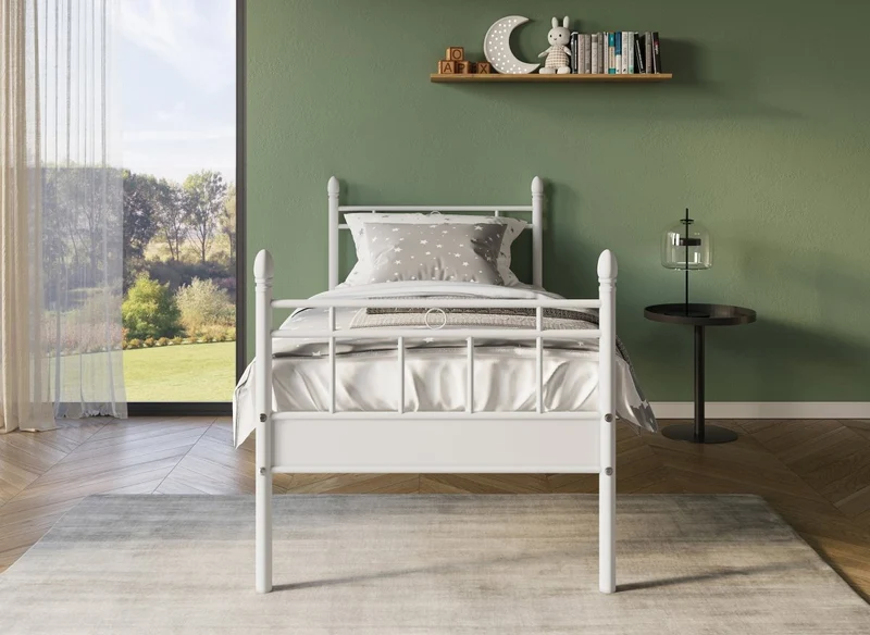 Lit simple en métal blanc KADY 90 x 190 cm