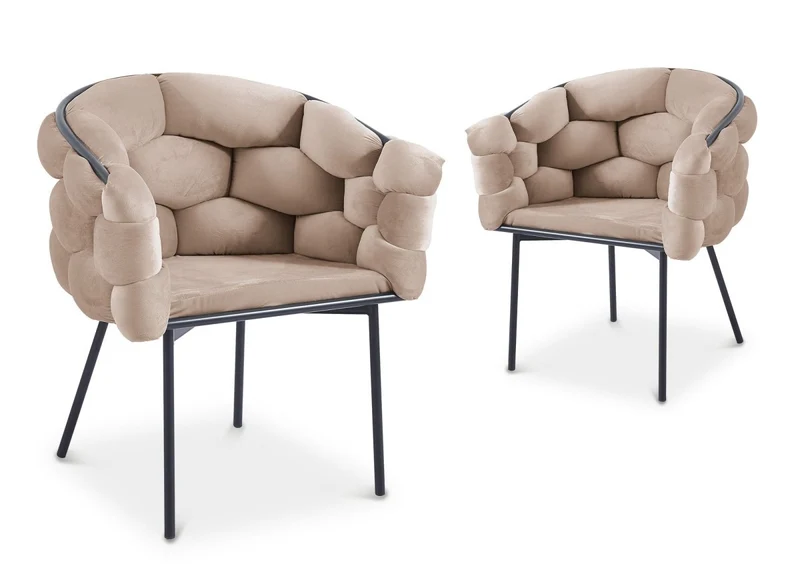 Lot de 2 chaises en velours taupe pieds en métal noir CHARLOTTE