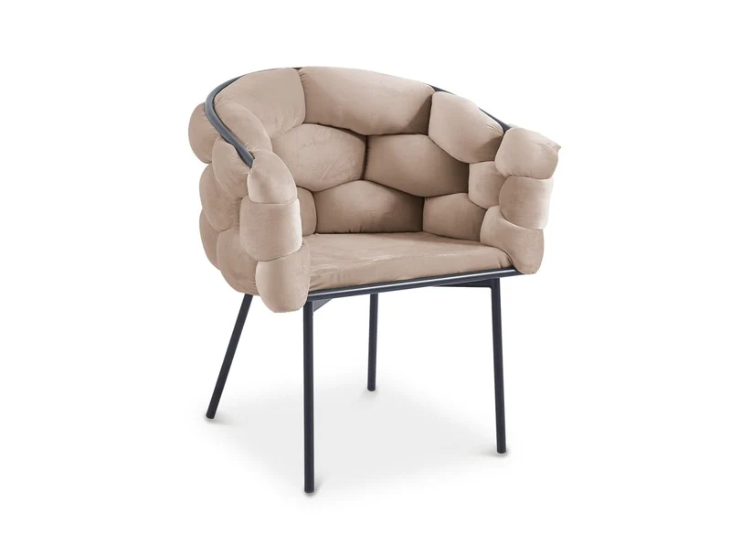 Lot de 2 chaises en velours taupe pieds en métal noir CHARLOTTE