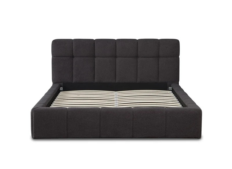 Lit coffre en tissu bouclette gris 180x200 cm MILIE