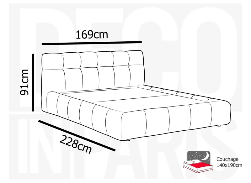 Lit double en velours beige 140x190 cm GEORGINA