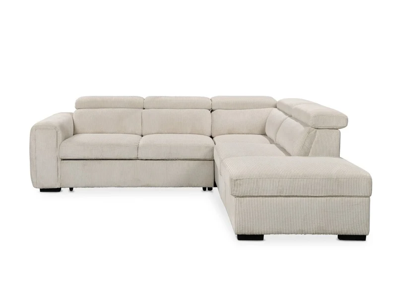 Canapé d'angle convertible avec coffre en velours côtelé épais beige ZENOVA - Angle droit