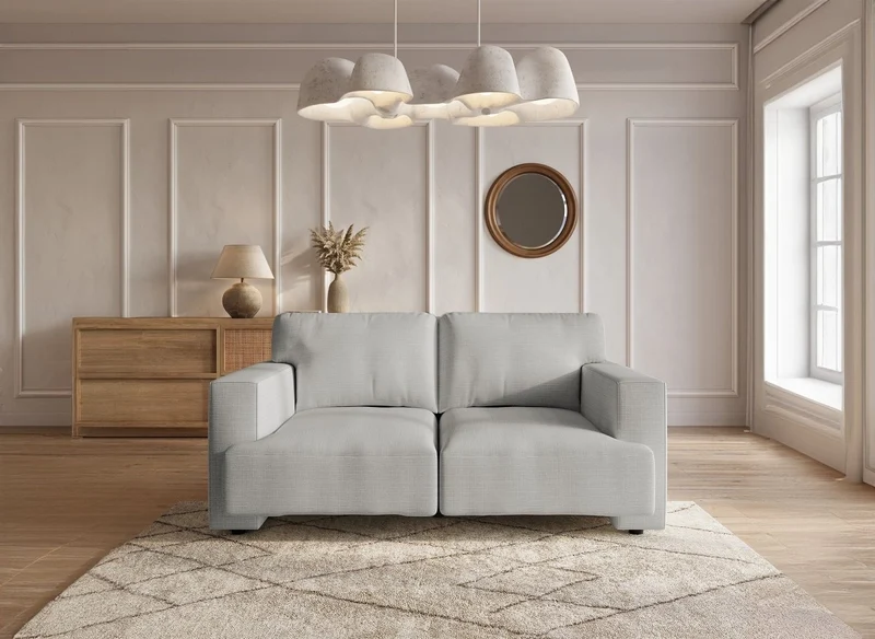 Canapé fixe 2 places en tissu gris AYLINE
