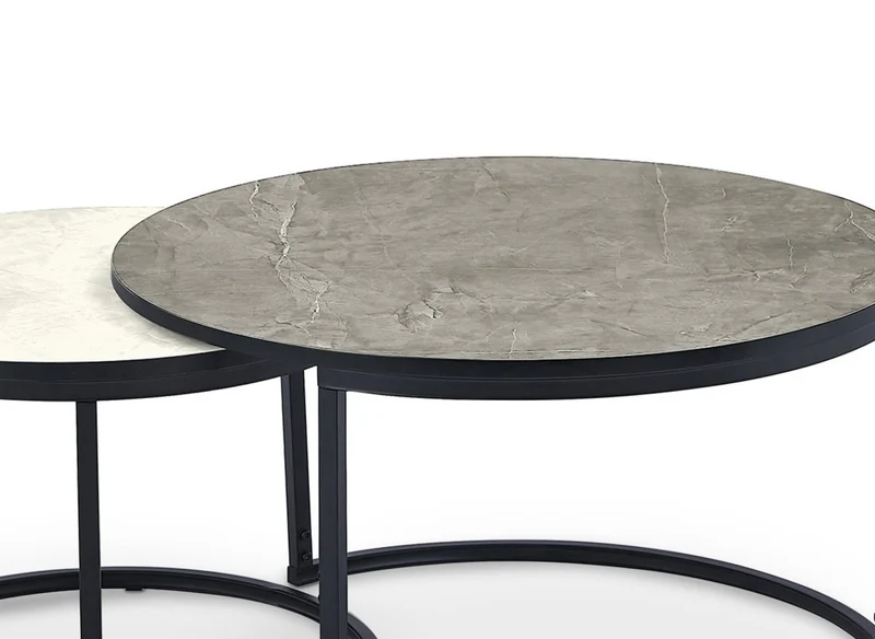 Lot de 2 tables basses rondes gigognes effet marbre DORINE