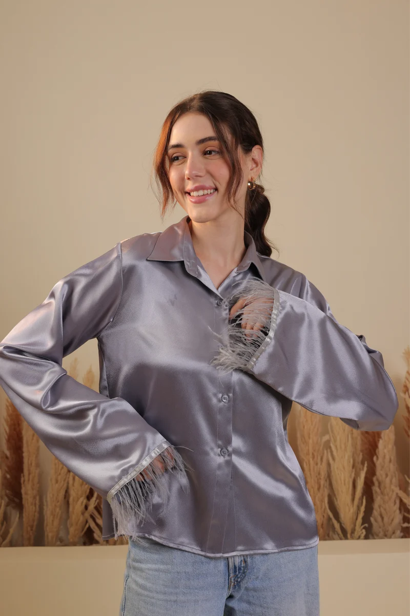 Olivia Satin Shirt (Metallic Silver)