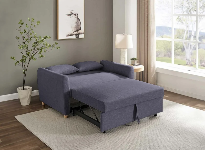 Canapé convertible 2 places en tissu gris foncé KALAYA