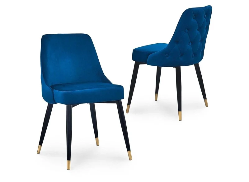 Lot de 2 chaises capitonnées en velours bleu DORINA