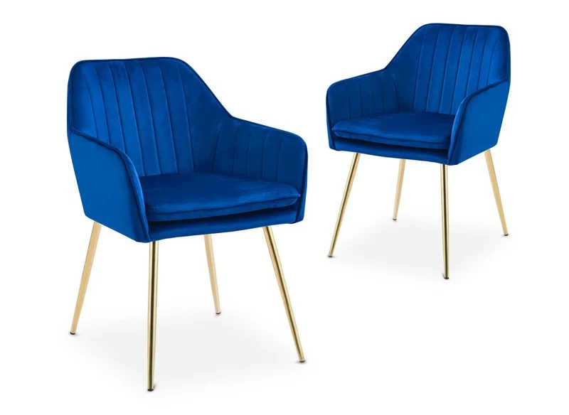 Lot de 2 chaises avec accoudoirs en velours bleu EDWIGE