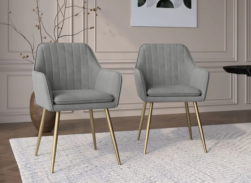 Lot de 2 chaises avec accoudoirs en velours gris EDWIGE