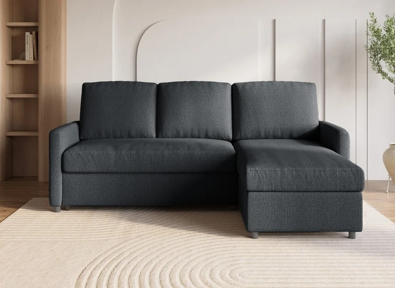 Canapé d'angle réversible convertible coffre de rangement en tissu gris anthracite ADAM