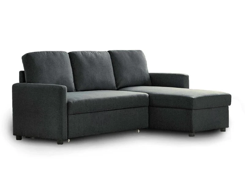 Canapé d'angle réversible convertible coffre de rangement en tissu gris anthracite ADAM