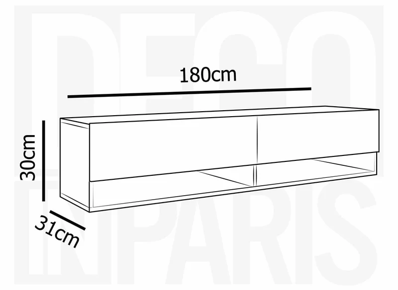Meuble TV suspendu 2 portes 2 niches en chêne et noir ROMANE XXL - 180 cm