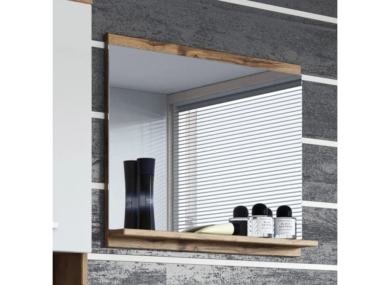 Ensemble meubles salle de bain suspendu - Bois et blanc HARMONY