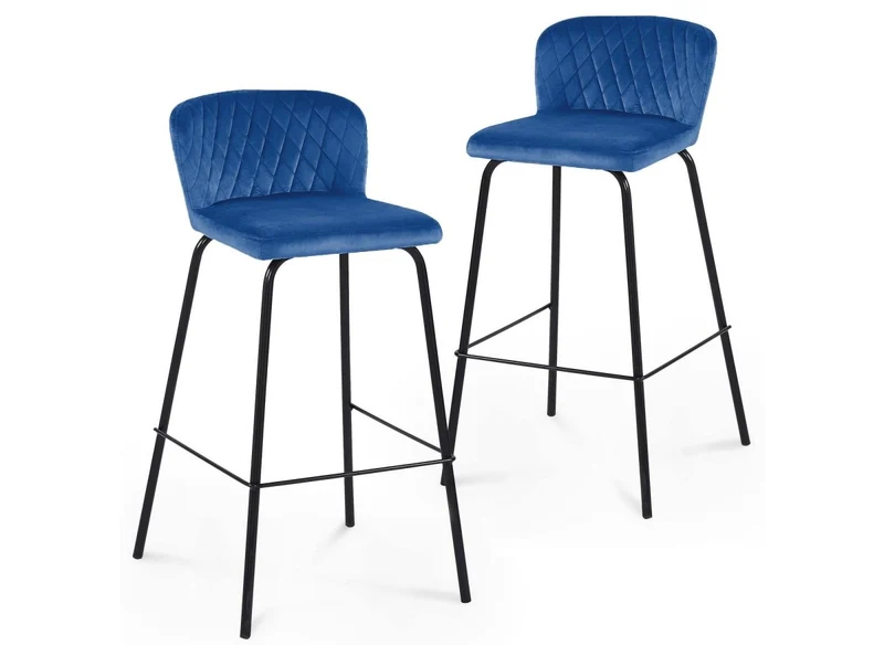 Lot de 2 tabourets de bar design en velours bleu BOSCO