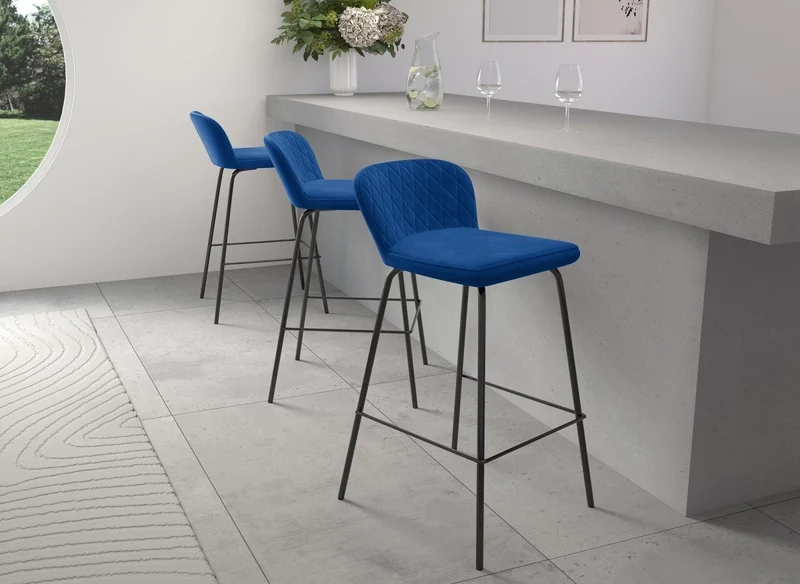 Lot de 2 tabourets de bar design en velours bleu BOSCO
