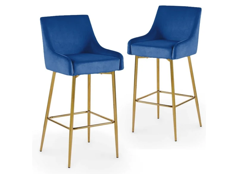 Lot de 2 tabourets de bar design en velours bleu LALYA
