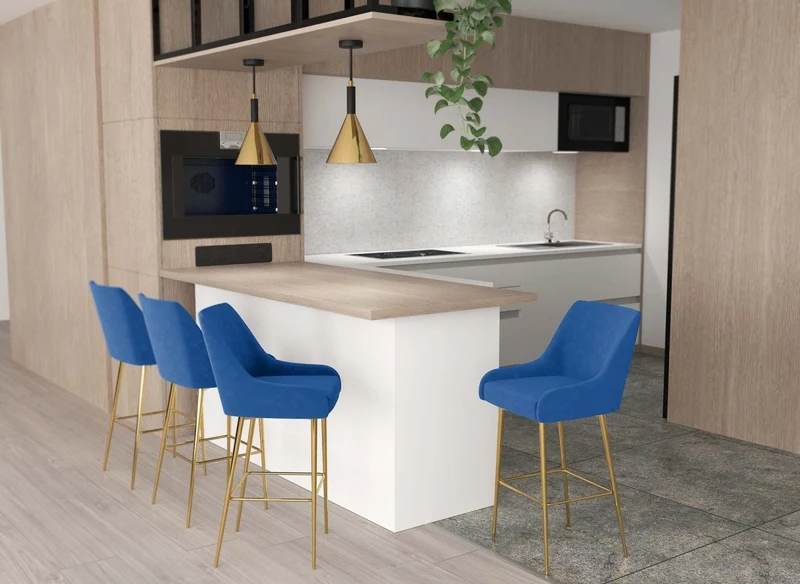 Lot de 2 tabourets de bar design en velours bleu LALYA