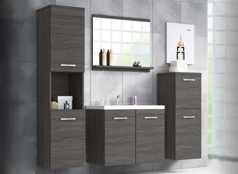 Ensemble meubles salle de bain design suspendu - Wengé ALBY