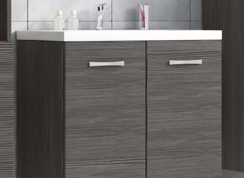 Ensemble meubles salle de bain design suspendu - Wengé ALBY