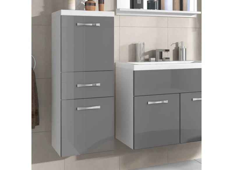Ensemble meubles salle de bain suspendu - Blanc et gris SHELBY