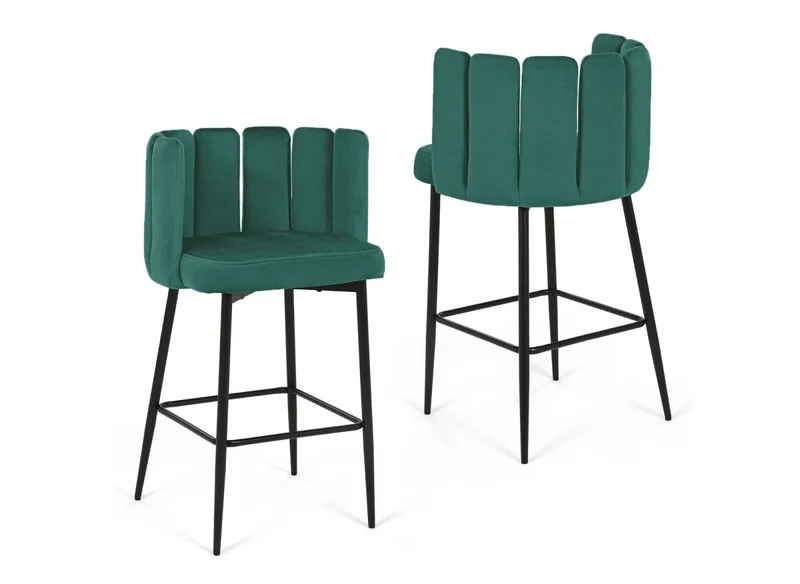 Lot de 2 tabourets de bar design en velours vert DEBBY