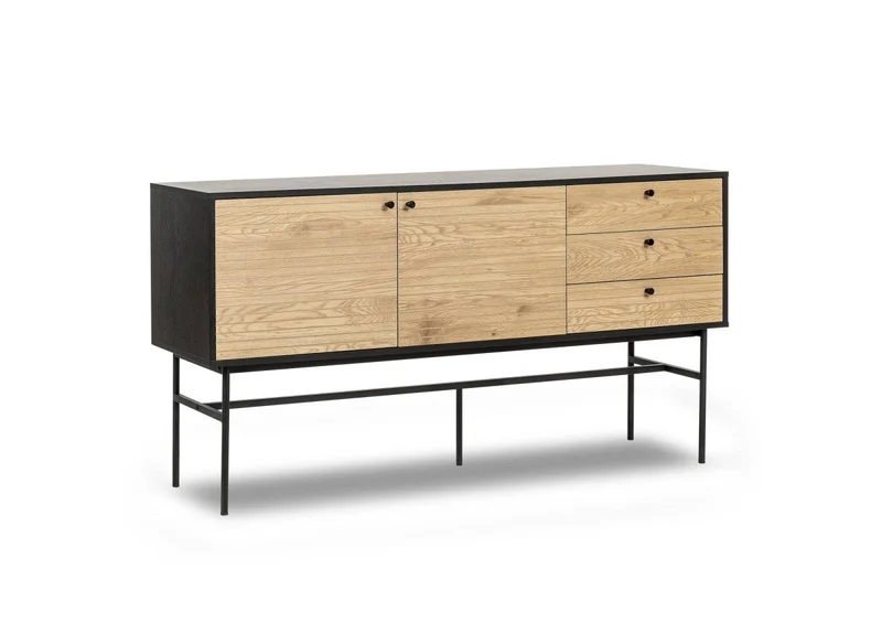 Buffet enfilade 3 tiroirs 2 portes en bois et métal noir DARYL