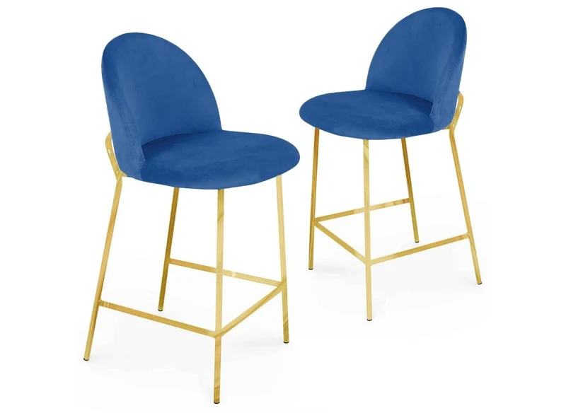 Lot de 2 tabourets de bar design en velours bleu ARABEL