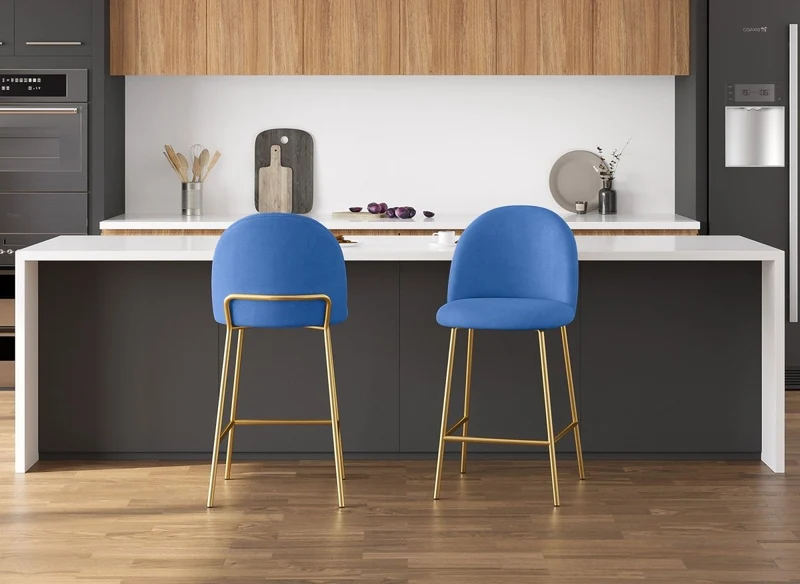 Lot de 2 tabourets de bar design en velours bleu ARABEL