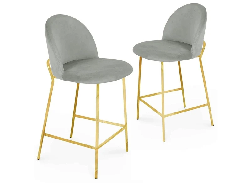 Lot de 2 tabourets de bar design en velours gris ARABEL