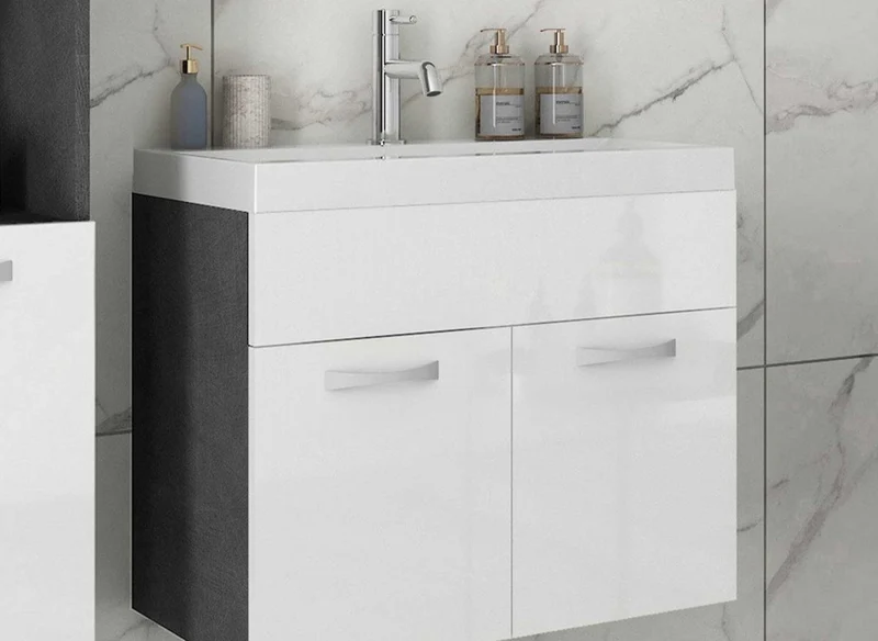 Ensemble meubles salle de bain design suspendu - Gris foncé et blanc HARMONY