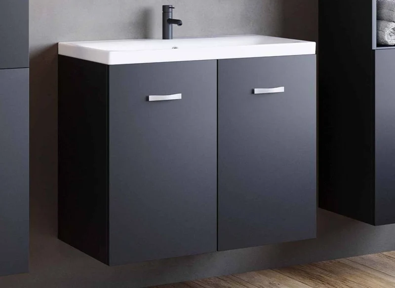 Ensemble meubles salle de bain design suspendu - Noir mat ALBY