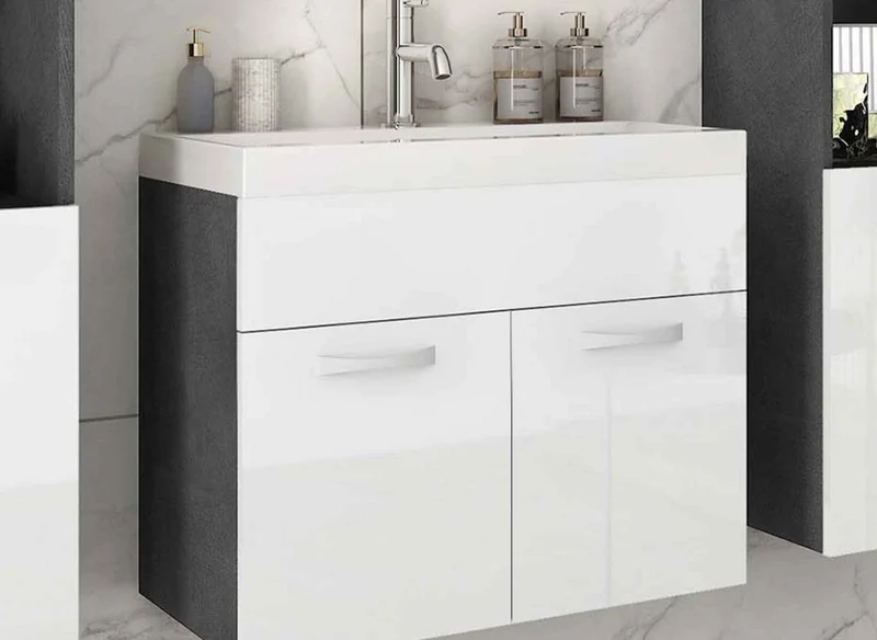 Ensemble meubles salle de bain suspendu XL - Gris foncé et blanc HARMONY