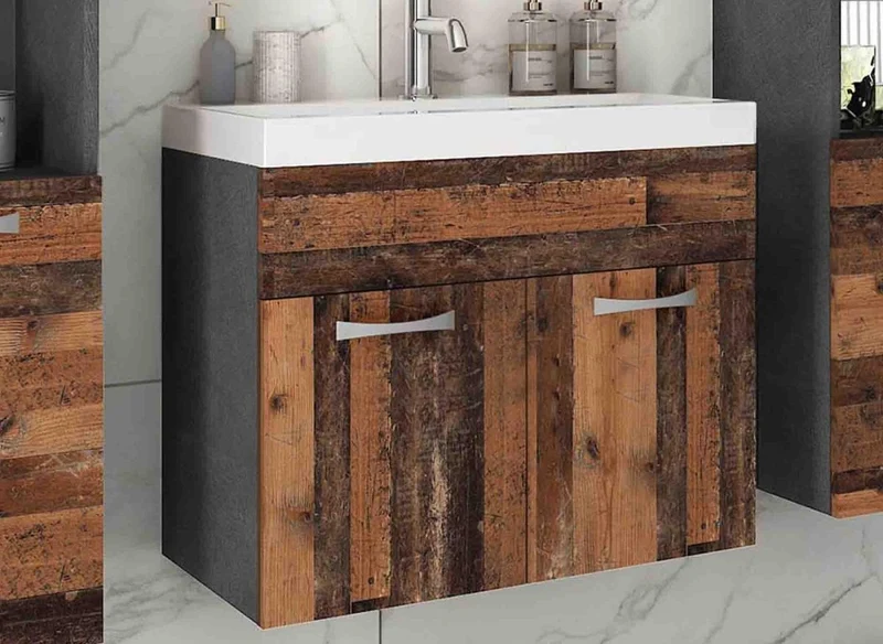 Ensemble meubles salle de bain design suspendu XL - Gris foncé et chêne vieilli HARMONY