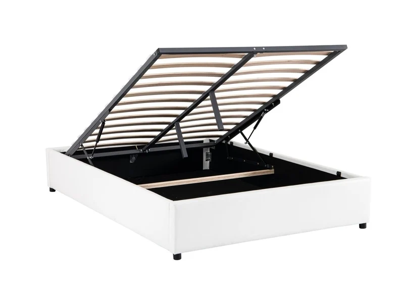 Lit sommier relevable avec coffre en simili cuir blanc 180x200 cm LIZBAN