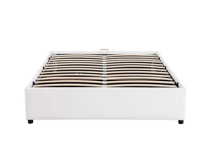 Lit sommier relevable avec coffre en simili cuir blanc 180x200 cm LIZBAN
