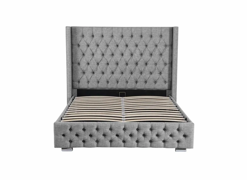 Lit coffre en tissu lin gris 180x200 cm MAXI