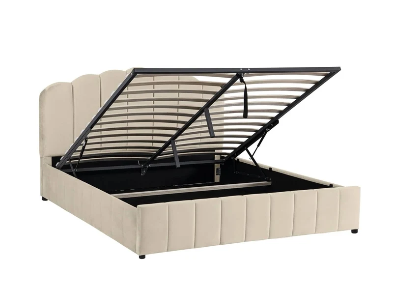 Lit coffre en velours beige 180x200 cm ELVIRA