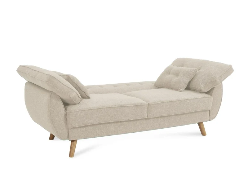 Canapé clic clac en tissu beige avec pieds en bois PANAMA