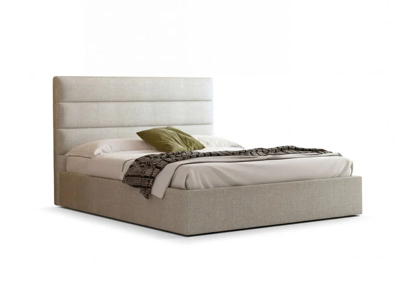 Lit coffre en tissu lin beige 140 x 190 cm SHANNA