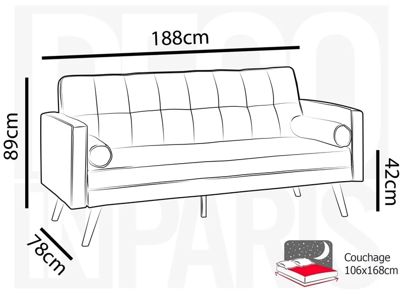 Banquette clic clac gris foncé en tissu TANIA