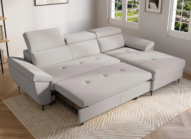 Canapé d'angle convertible en tissu beige MONICA - Angle droit