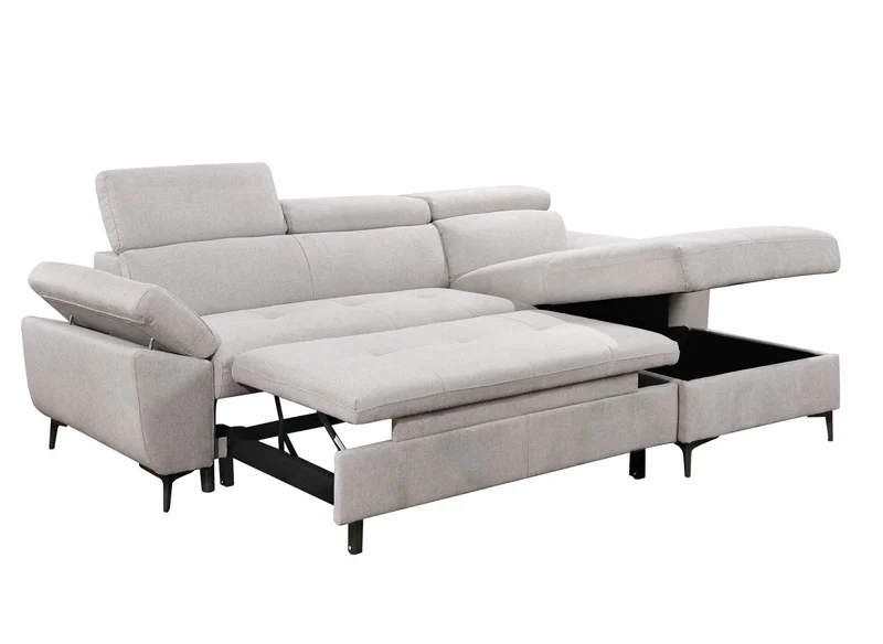 Canapé d'angle convertible en tissu beige MONICA - Angle droit