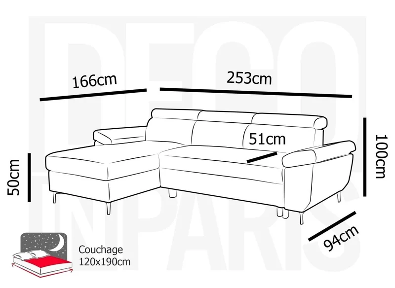 Canapé d'angle convertible en tissu beige MONICA - Angle gauche