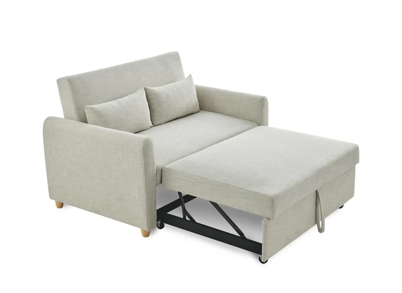Canapé convertible 2 places en tissu beige KALAYA