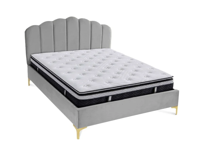 Lit double en velours gris 140x190 cm MARION