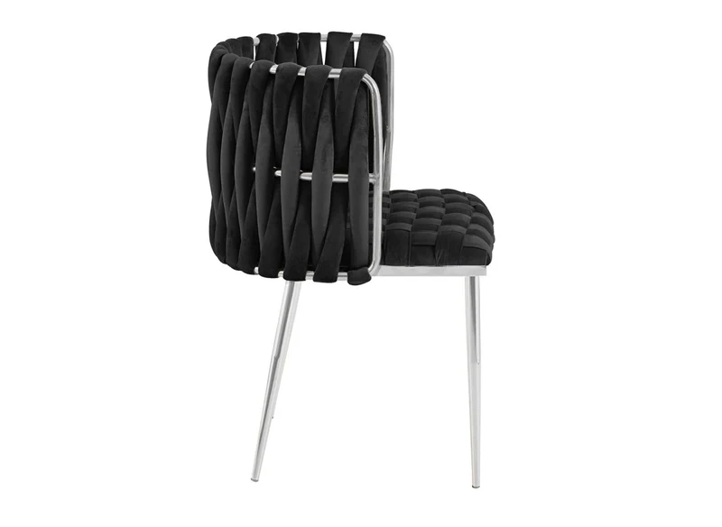 Lot de 2 chaises en velours noir pieds en métal argenté POLO