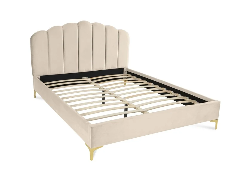 Lit double en velours beige 160x200 cm MARION
